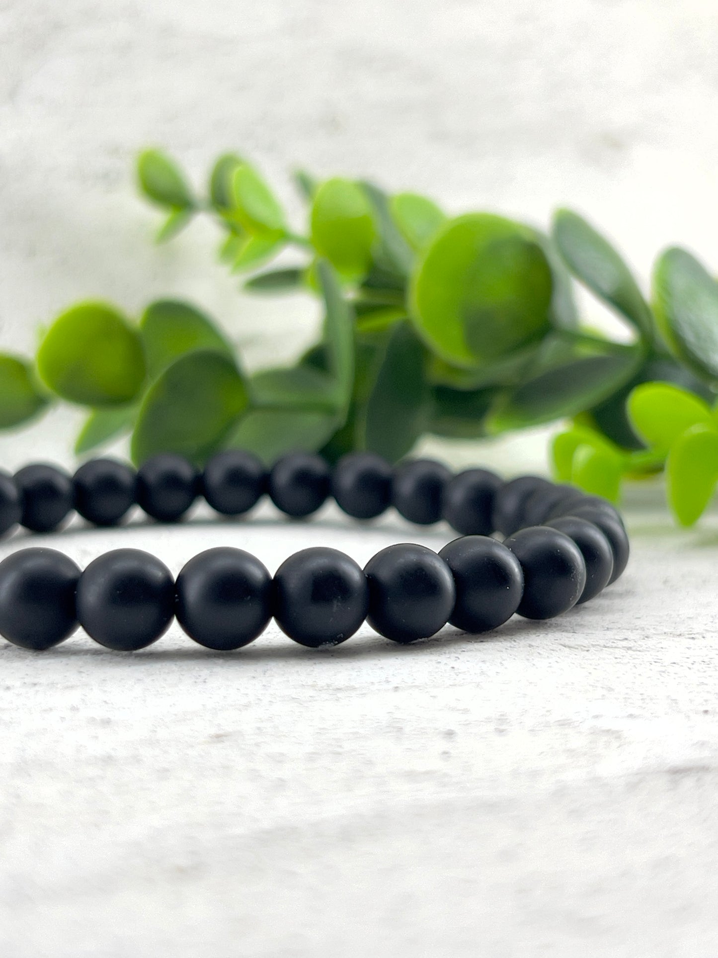 Bracelet en pierre d’onyx noir mate 6mm, 8mm ou 10mm