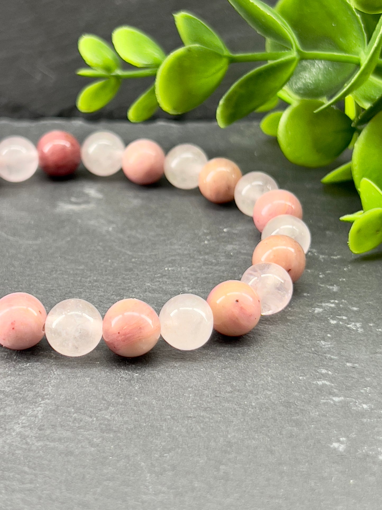 Bracelet de pierres précieuses rhodonite et pierre de quartz rose ~ bracelet de guérison, bracelet de méditation yoga mala