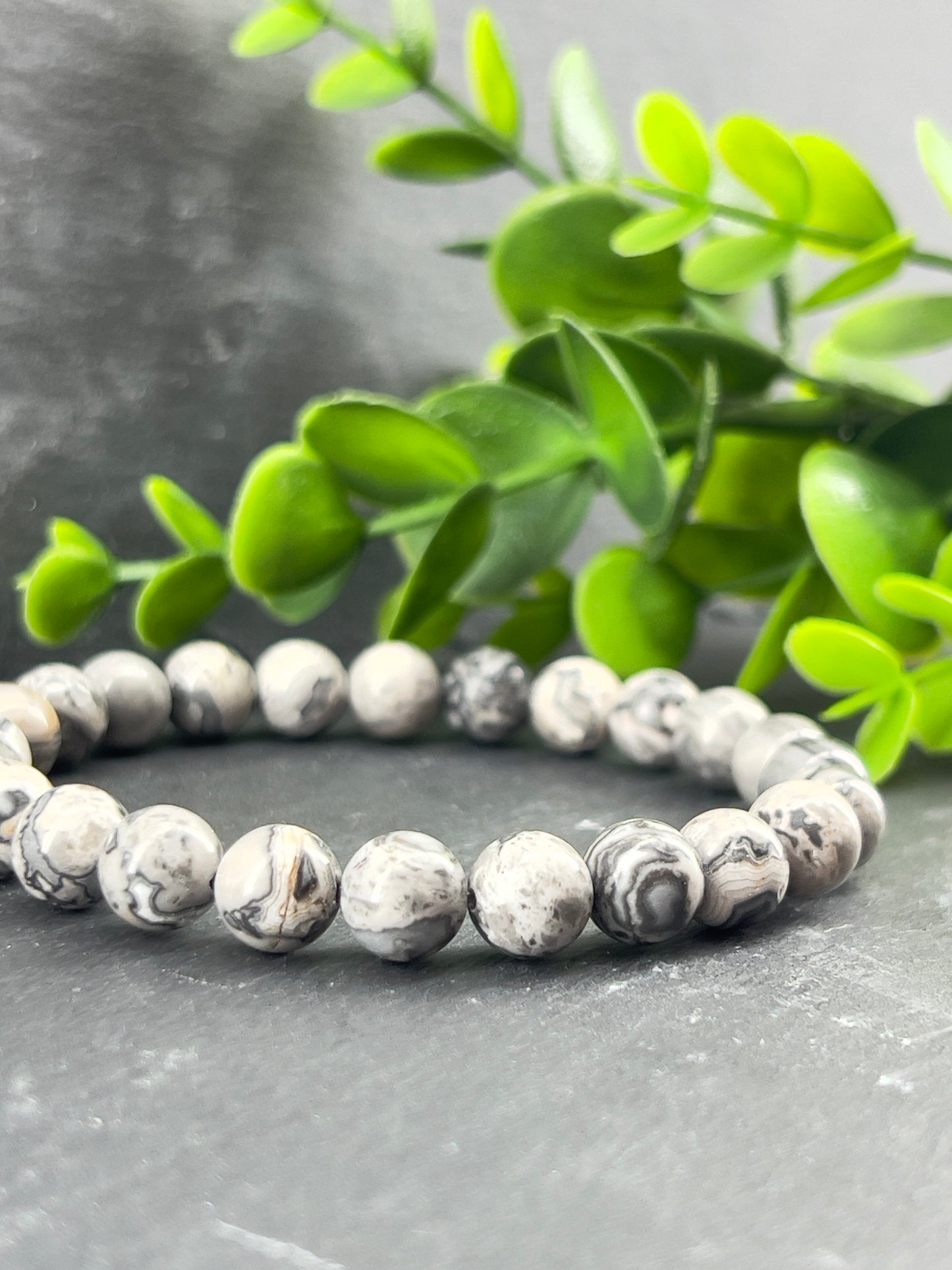 Bracelet map jaspe gris, unisexe, grandeur personnalisée