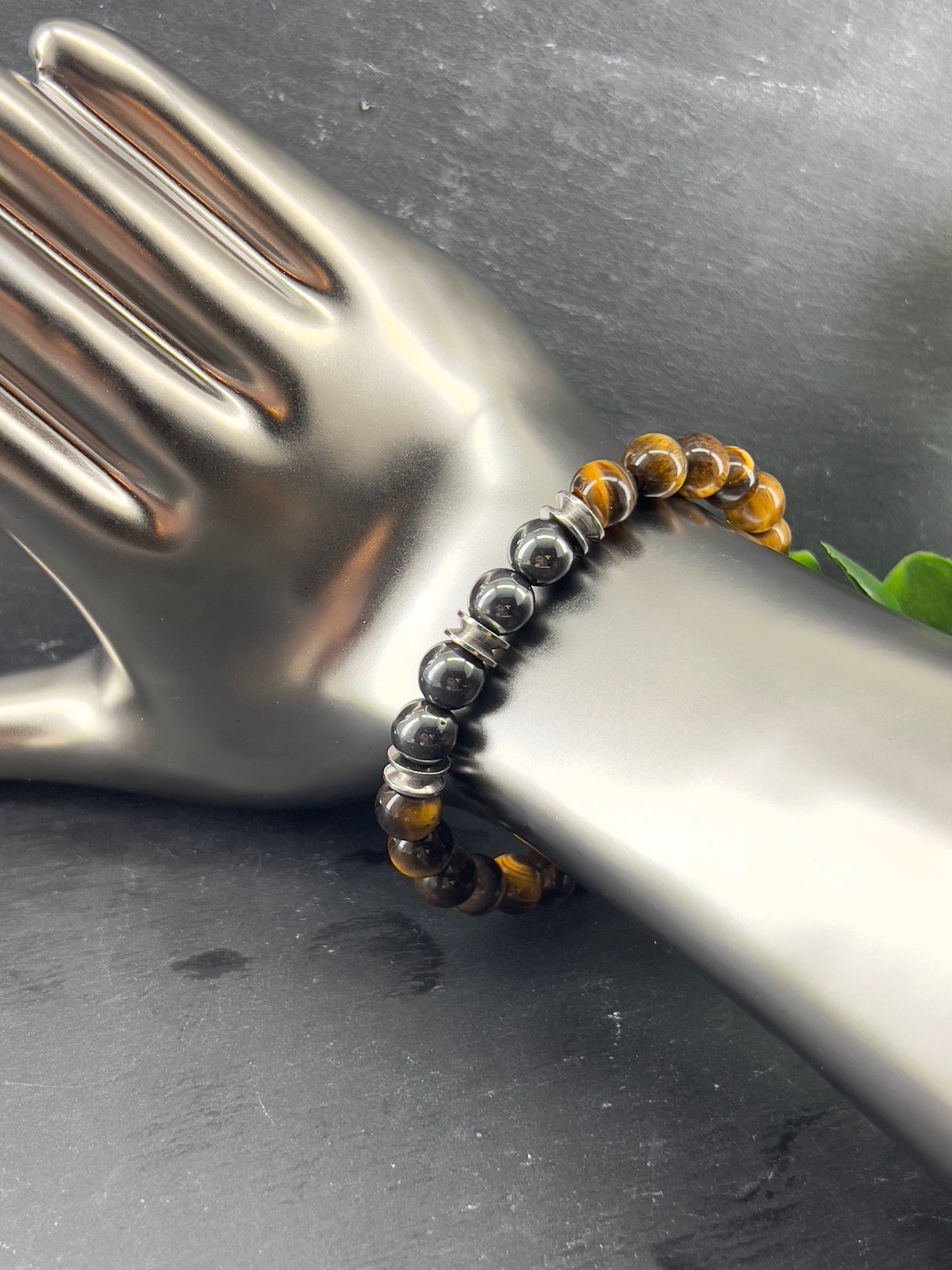 Bracelet pierre précieuse œil du tigre et hématite 8mm ~ tailles personnalisées