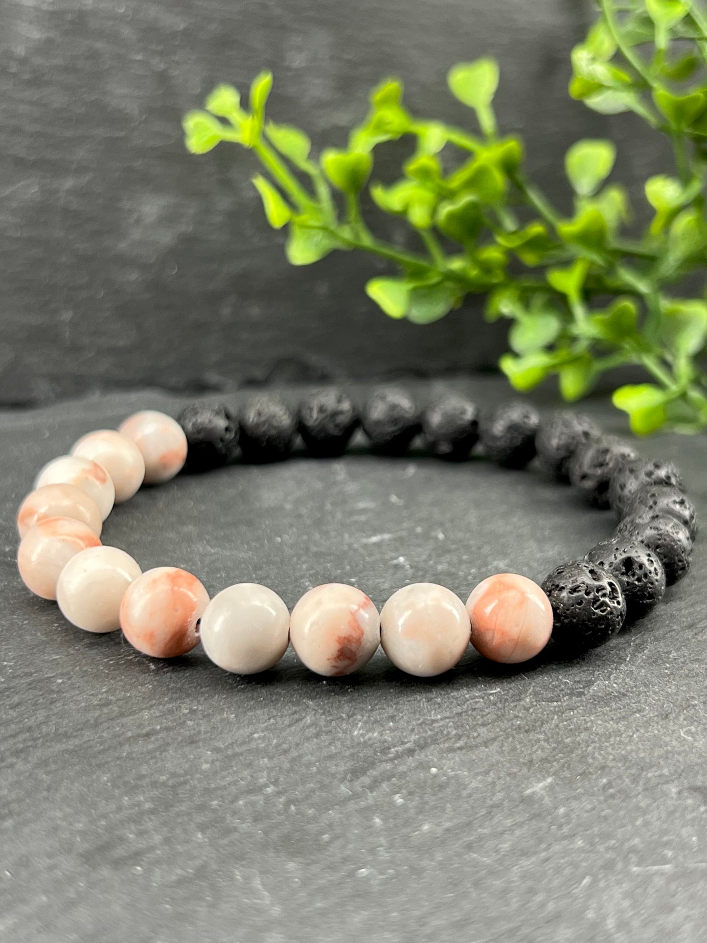 Bracelet aromathérapie pierre RedNet Jasper/lave noir ~ Taille personnalisée ~ bracelet diffuseur ~ thérapeutique