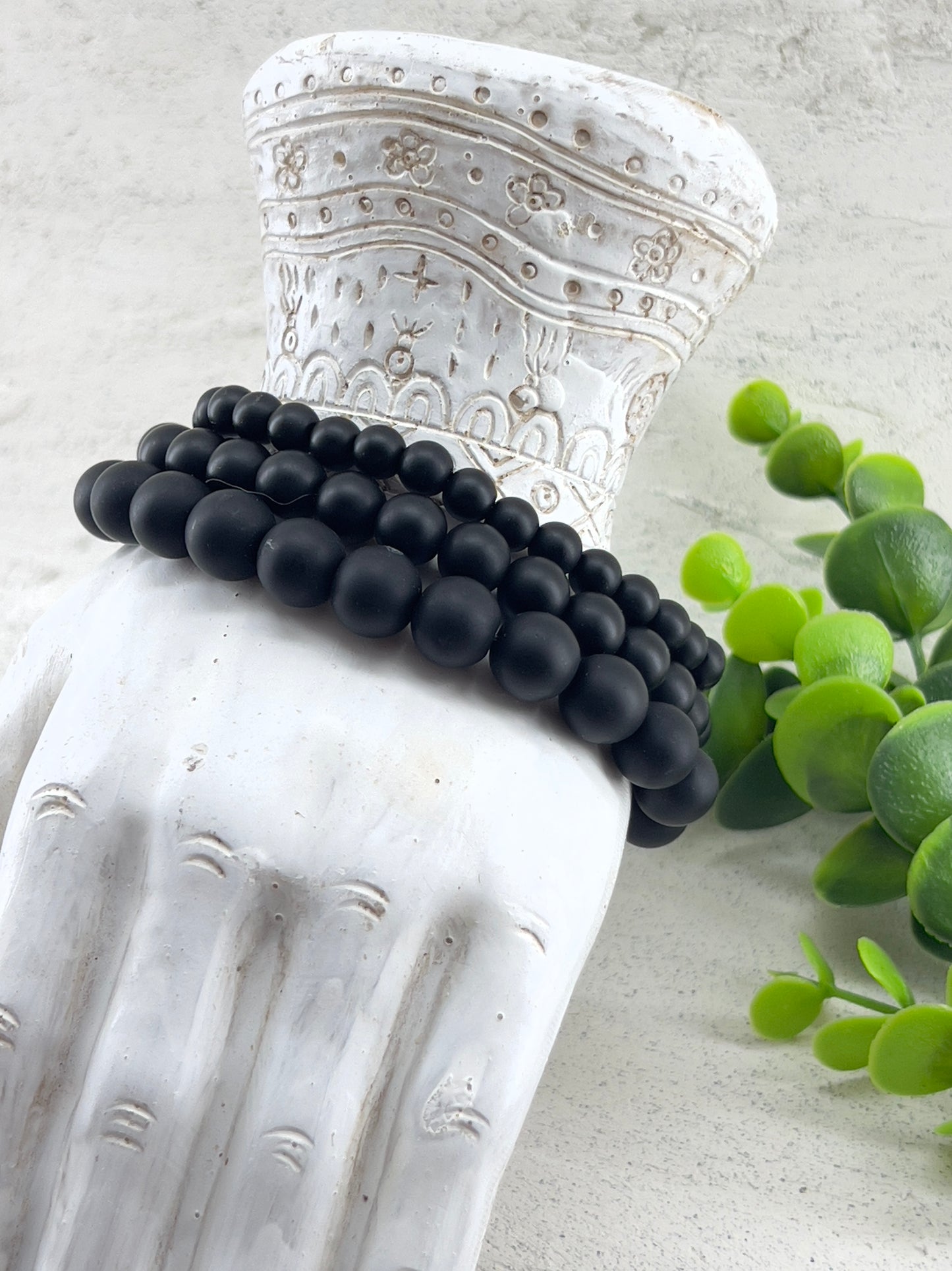 Bracelet en pierre d’onyx noir mate 6mm, 8mm ou 10mm