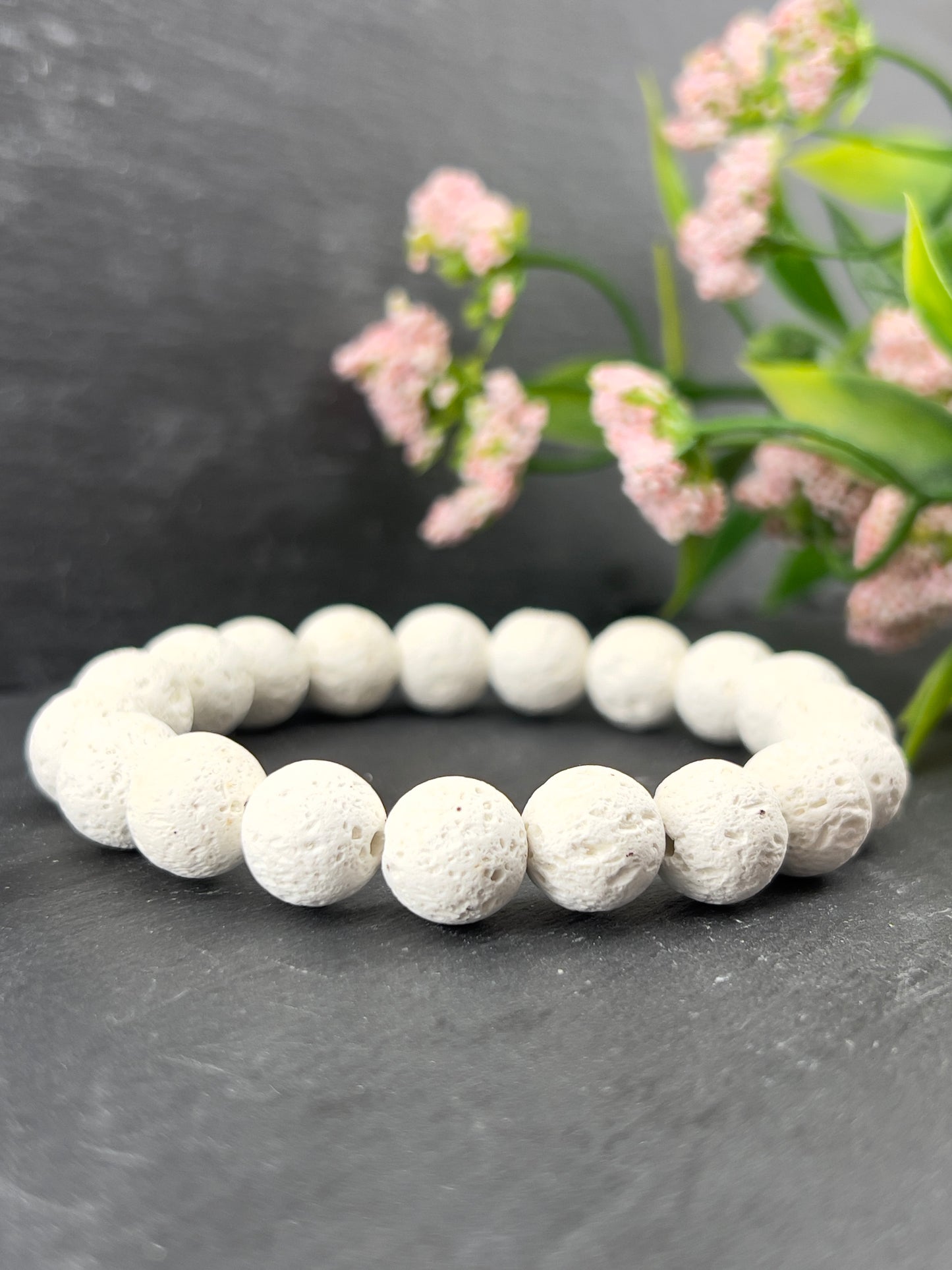 Bracelet aromathérapie 6.5mm/10mm ~ pierre de lave blanc ~ bracelet thérapeutique ~ bracelet huile essentielle