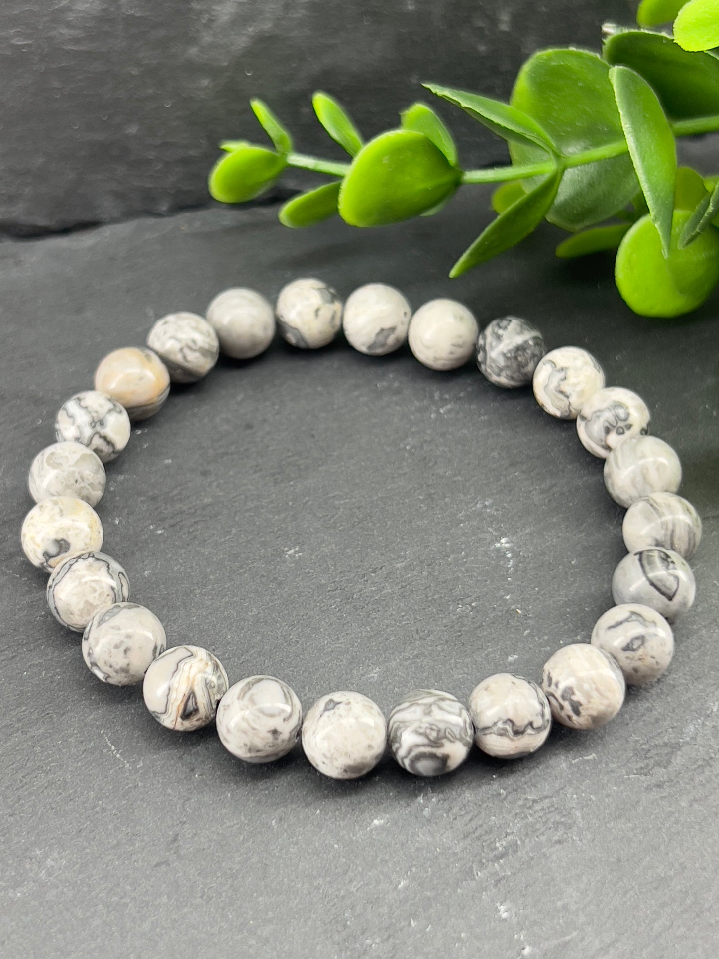 Bracelet map jaspe gris, unisexe, grandeur personnalisée