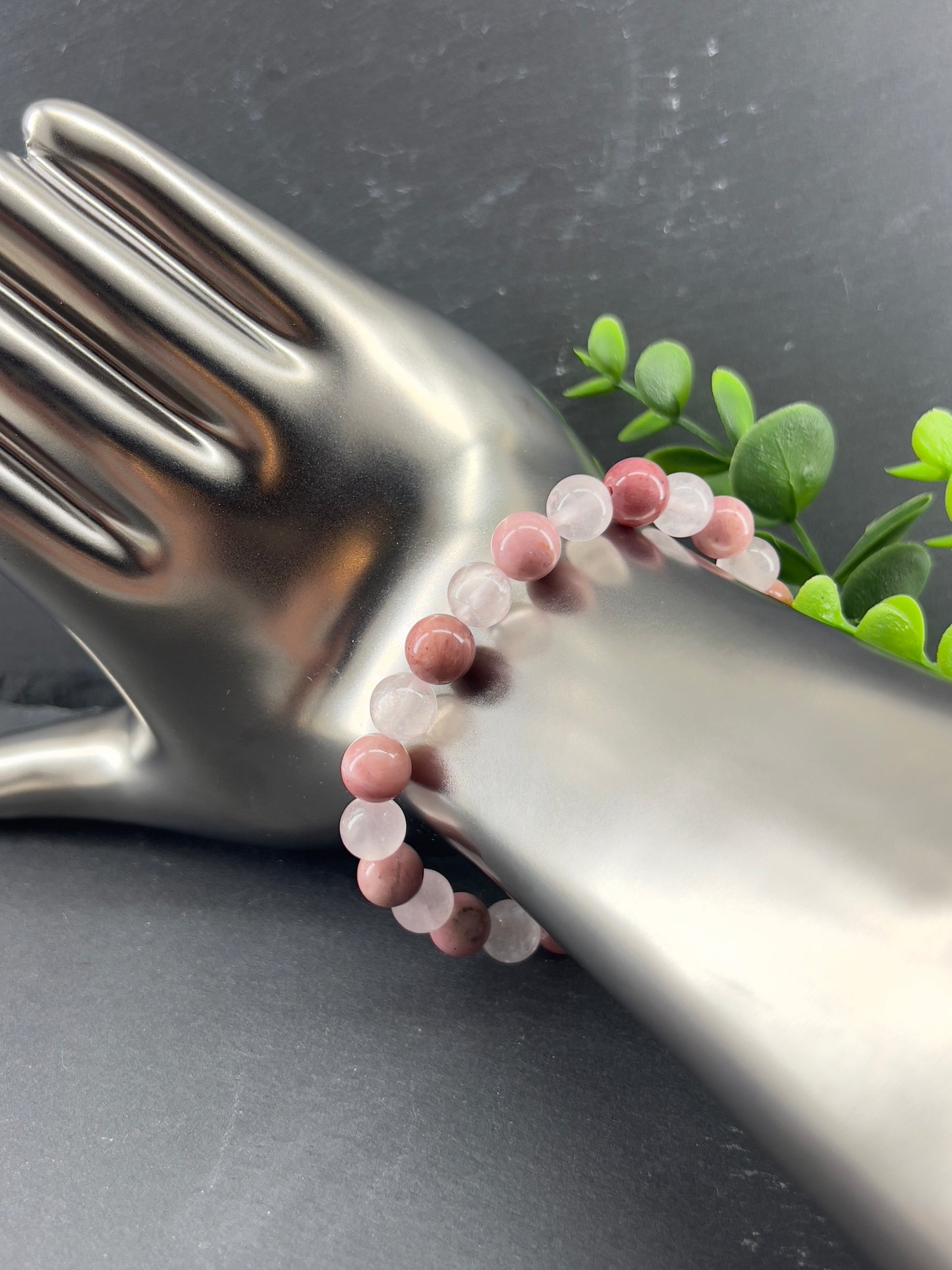 Bracelet de pierres précieuses rhodonite et pierre de quartz rose ~ bracelet de guérison, bracelet de méditation yoga mala