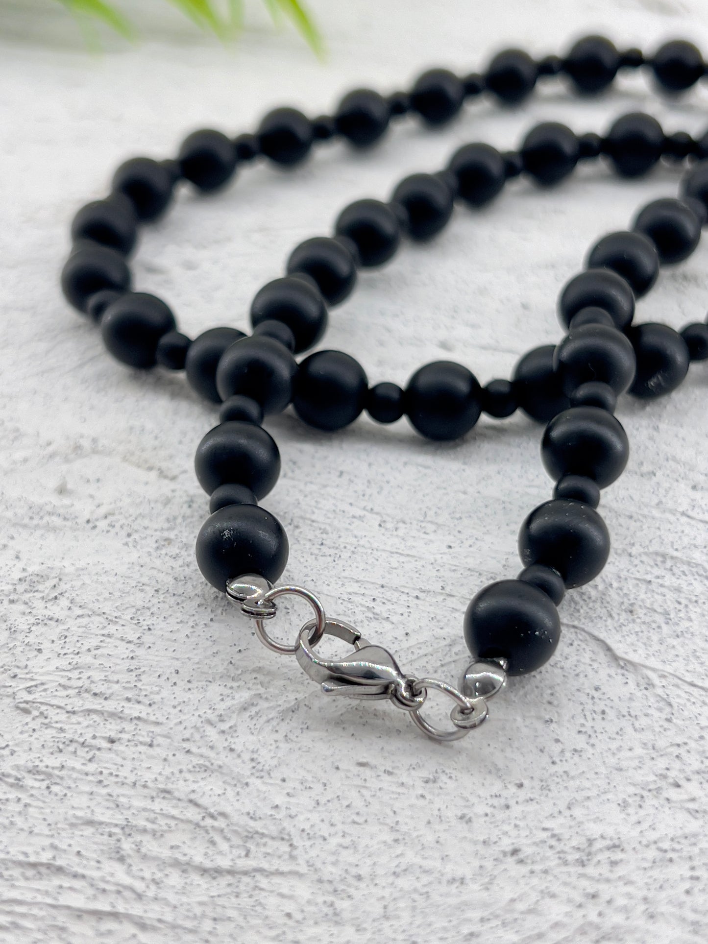 Natural stone matte black onyx stone necklace