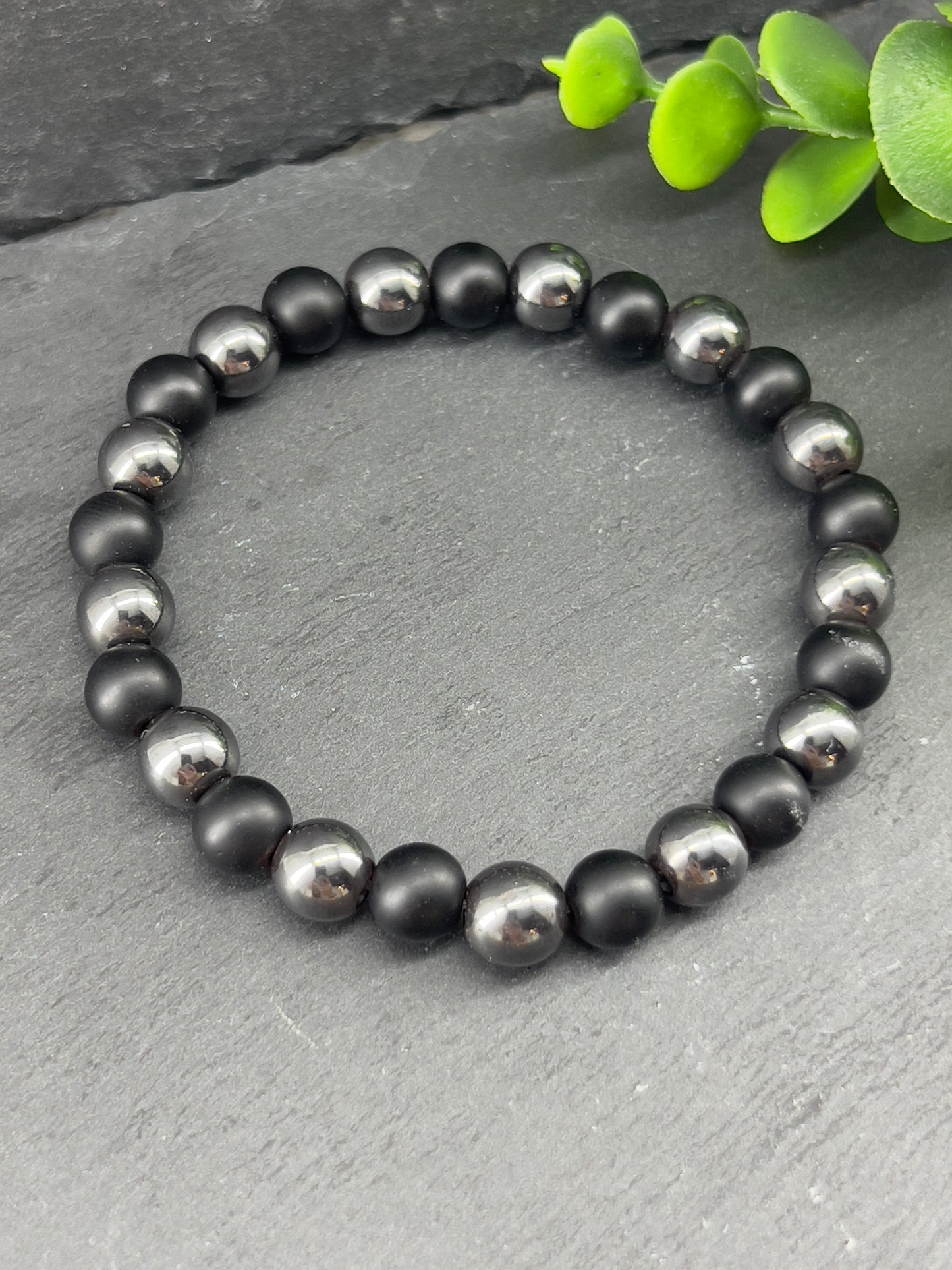 Bracelet hématite magnétique en pierre onyx noir mate 8mm ~ unisexe et grandeur personnalisée