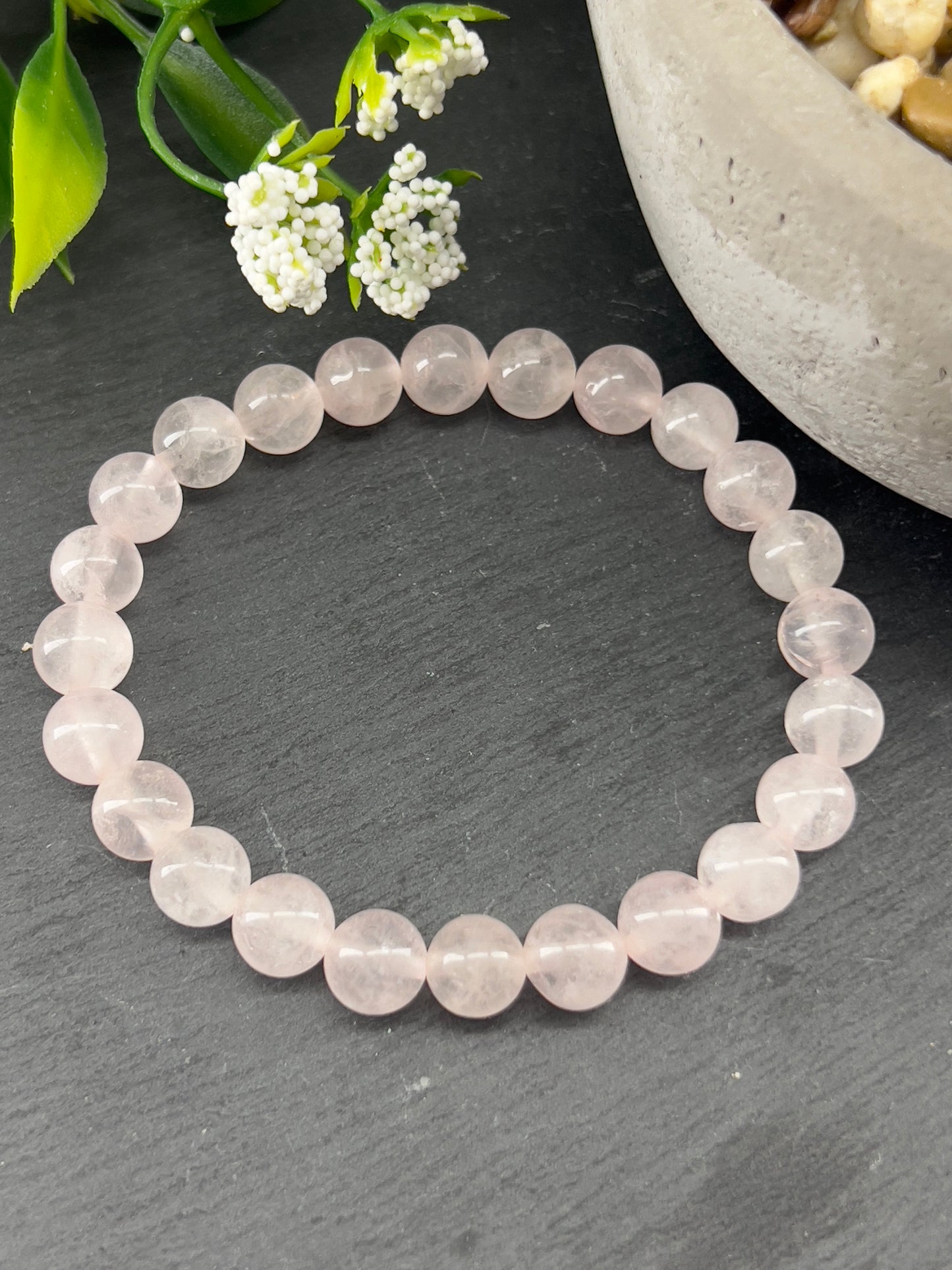 Bracelet en perles de pierres précieuses quartz rose 8mm • Taille personnalisée • Pierre de l'amour • Bracelet chakra du cœur • Mala