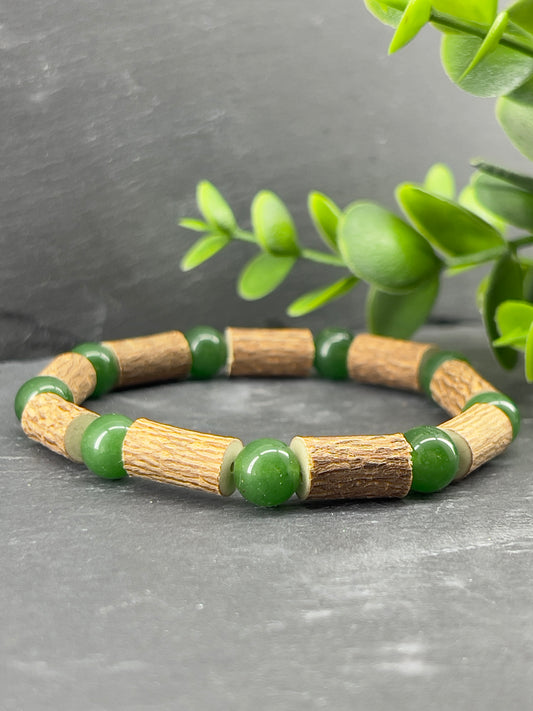 Bracelet noisetier jade vert 8mm | bracelet guérisseur | thérapeutique | bois | Hazelwood