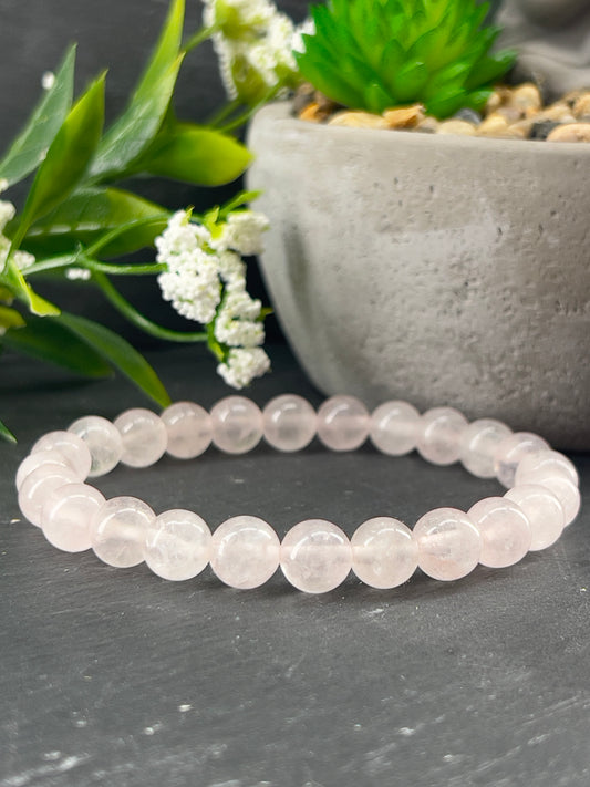 Bracelet en perles de pierres précieuses quartz rose 8mm • Taille personnalisée • Pierre de l'amour • Bracelet chakra du cœur • Mala