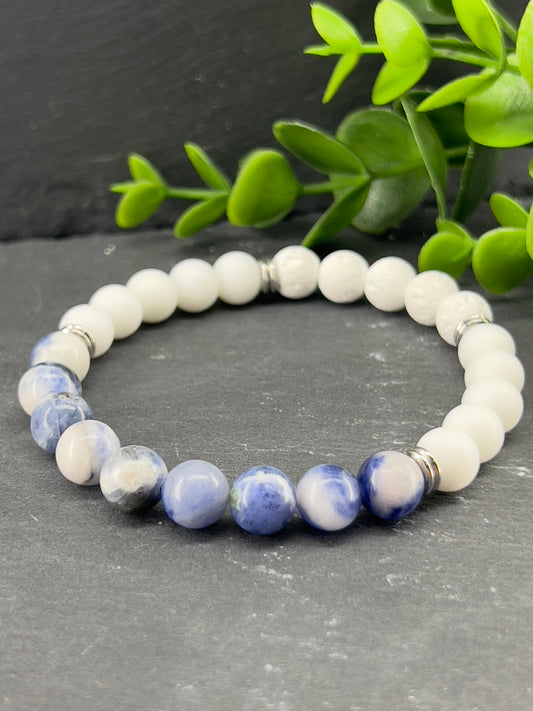 Bracelet aromathérapie pierres précieuses bleu sodalite • Taille personnalisée • Bracelet huile essentielle  • Bracelet bleu de protection