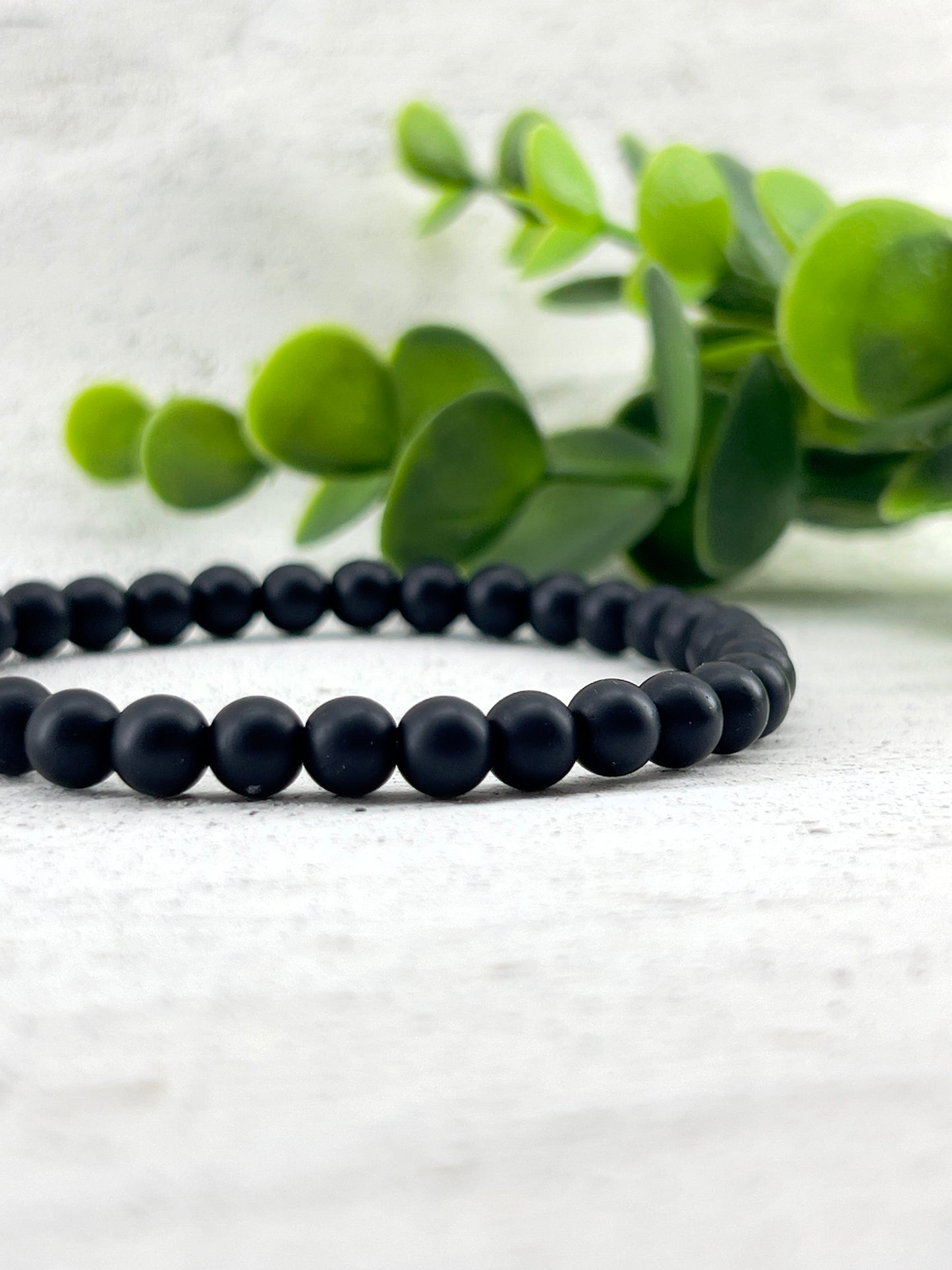 Bracelet en pierre d’onyx noir mate 6mm, 8mm ou 10mm