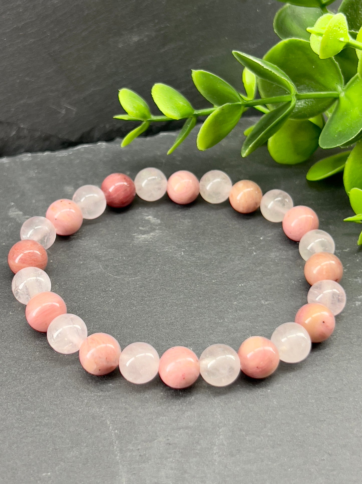 Bracelet de pierres précieuses rhodonite et pierre de quartz rose ~ bracelet de guérison, bracelet de méditation yoga mala