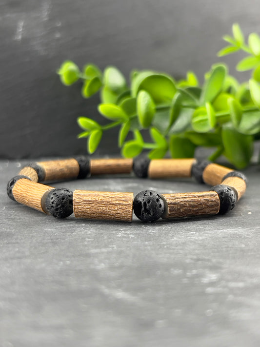 Bracelet aromathérapie pierre de lave et bois de noisetier 8mm ~ bracelet guérisseur | thérapeutique | bois | Hazelwood