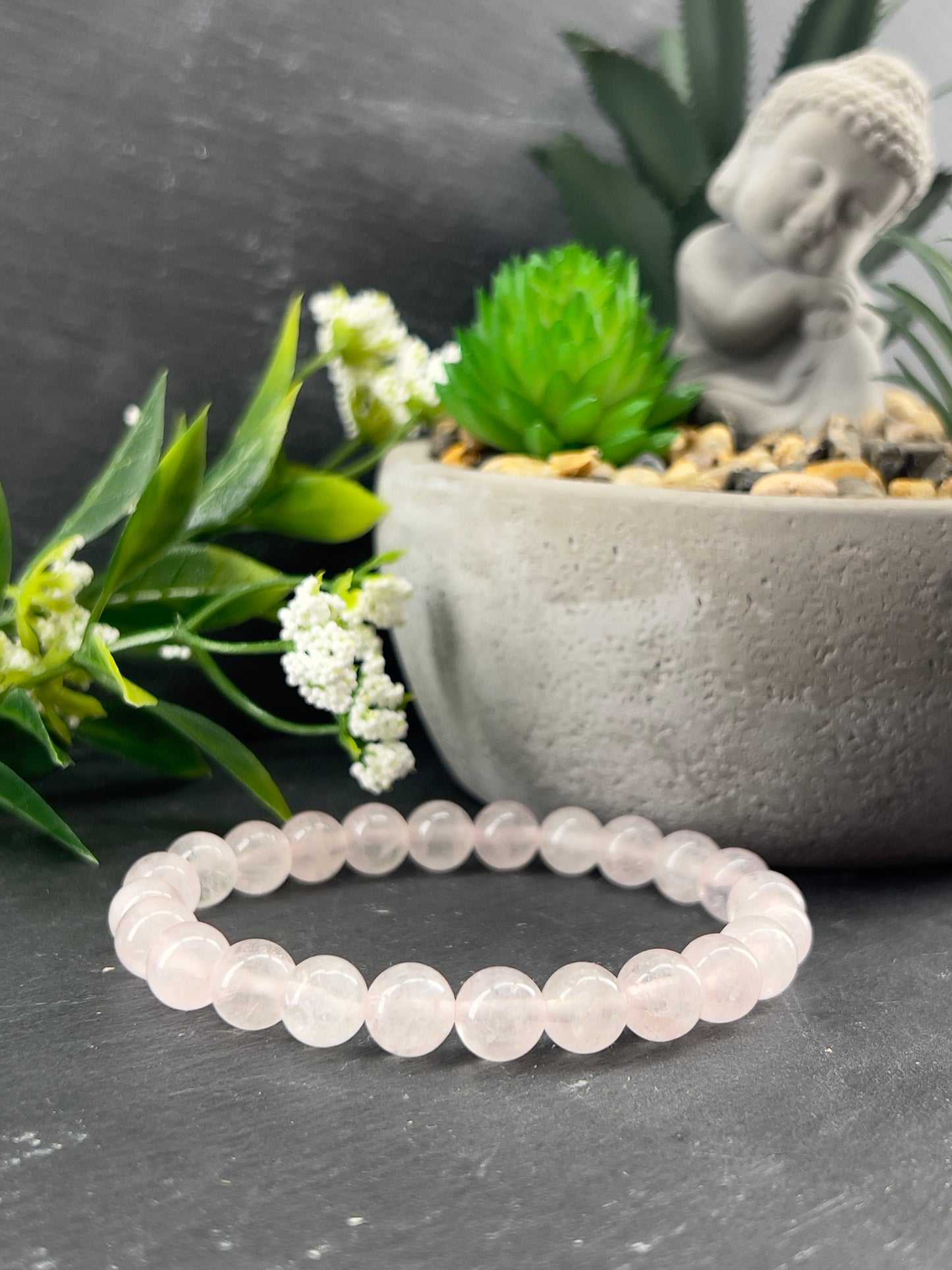 Bracelet en perles de pierres précieuses quartz rose 8mm • Taille personnalisée • Pierre de l'amour • Bracelet chakra du cœur • Mala