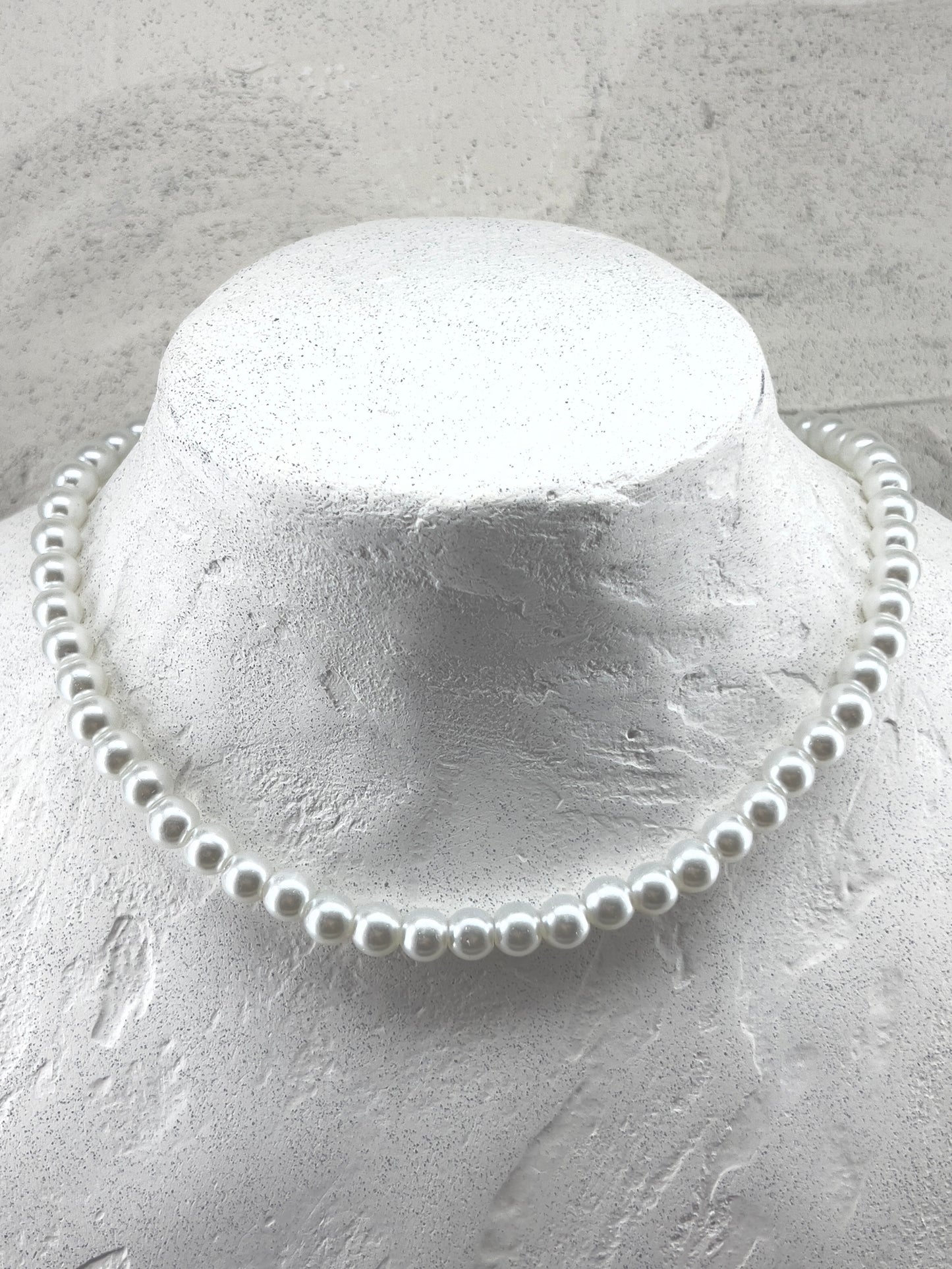 8mm necklace in pearly white glass beads