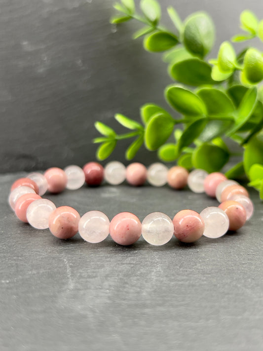 Bracelet de pierres précieuses rhodonite et pierre de quartz rose ~ bracelet de guérison, bracelet de méditation yoga mala