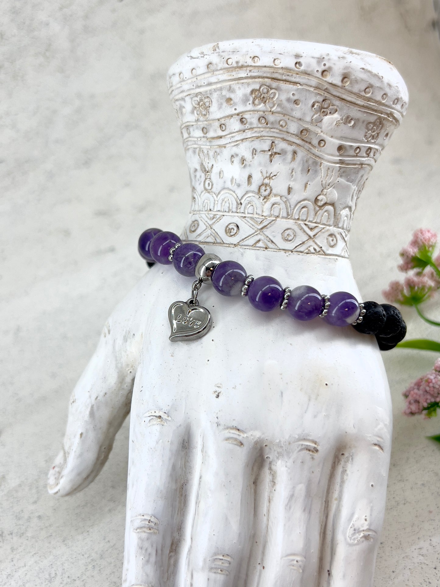 Bracelet aromathérapie Dream Amethyst ~ pierre de lave noir ~ bracelet diffuseur