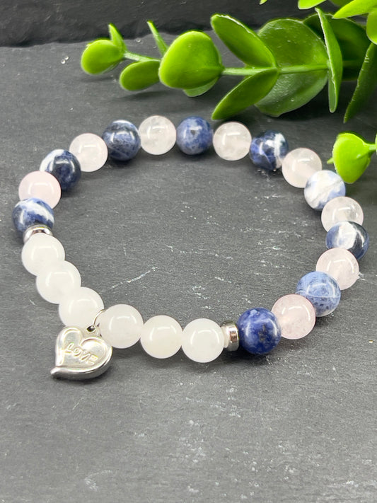 Bracelet protection pierres précieuses bleu sodalite et quartz • Taille personnalisée • Bracelet amour • Bracelet bleu de protection