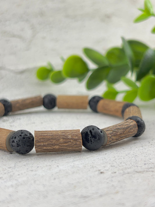 Bracelet aromathérapie pierre de lave et bois de noisetier 8mm ~ bracelet guérisseur | thérapeutique | bois | Hazelwood