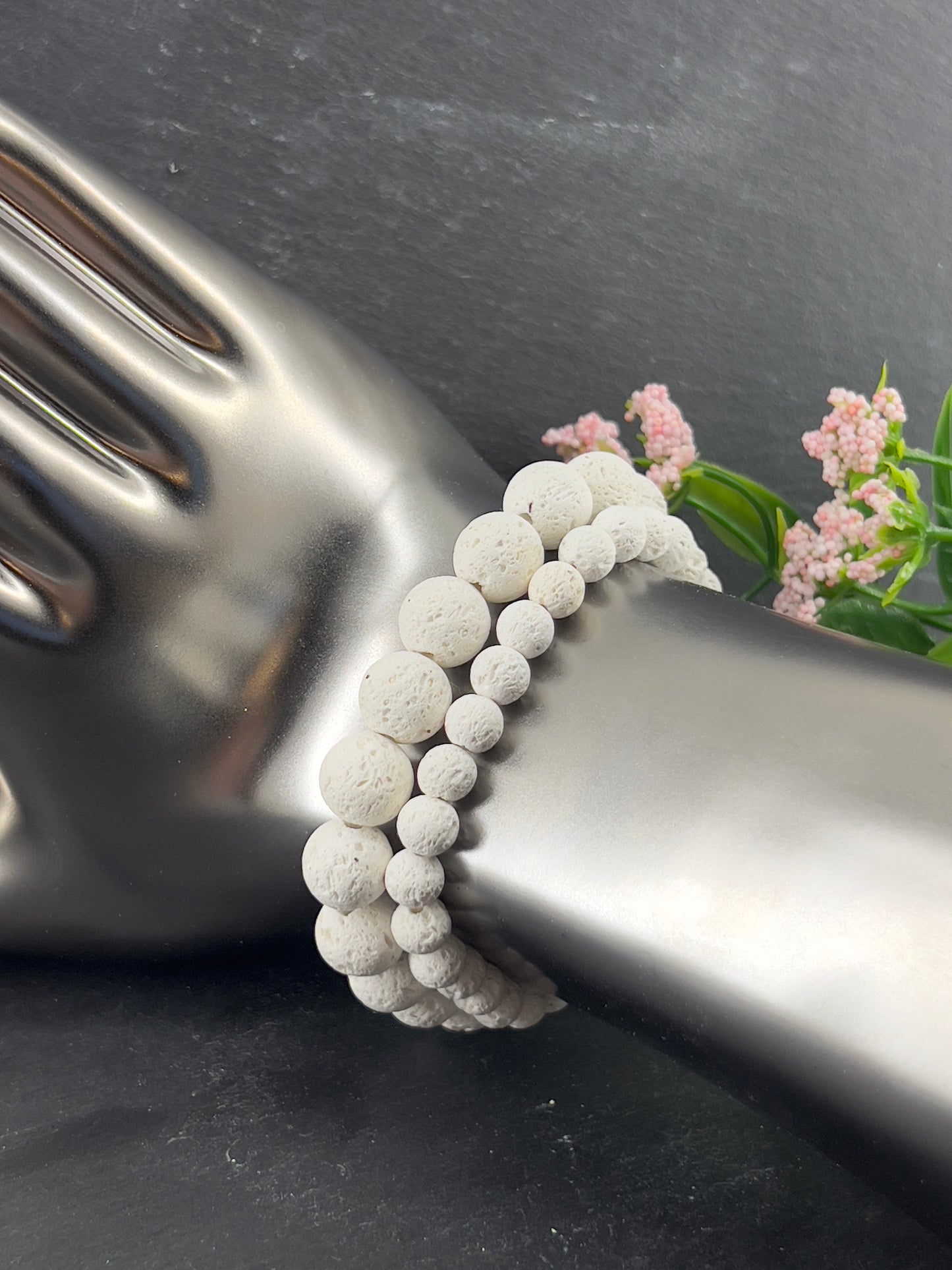 Bracelet aromathérapie 6.5mm/10mm ~ pierre de lave blanc ~ bracelet thérapeutique ~ bracelet huile essentielle