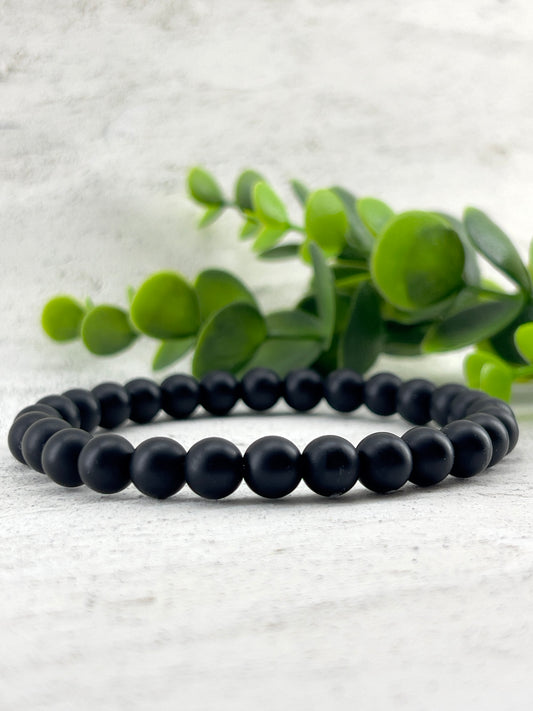 Bracelet en pierre d’onyx noir mate 6mm, 8mm ou 10mm