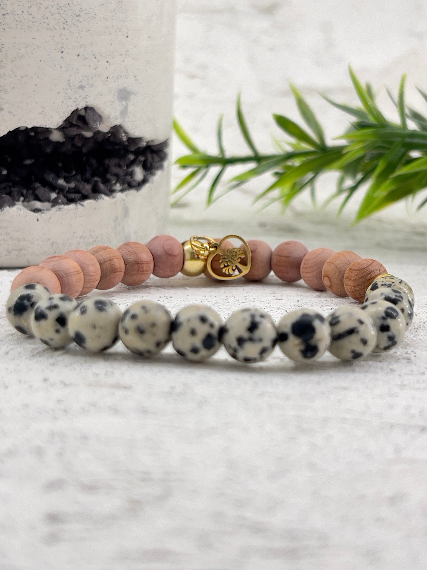 Bracelet aromathérapie Dalmation Jasper 8mm ~ Taille personnalisée