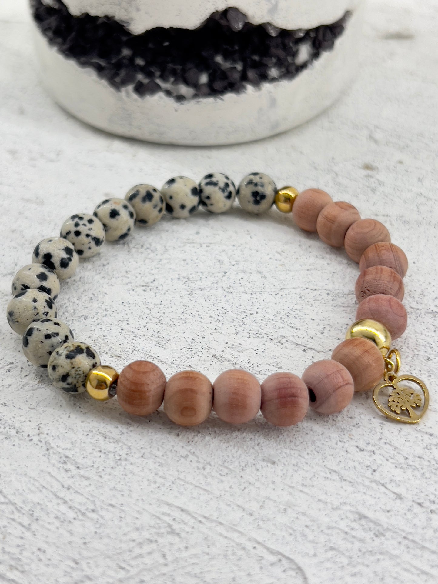 Bracelet aromathérapie Dalmation Jasper 8mm ~ Taille personnalisée